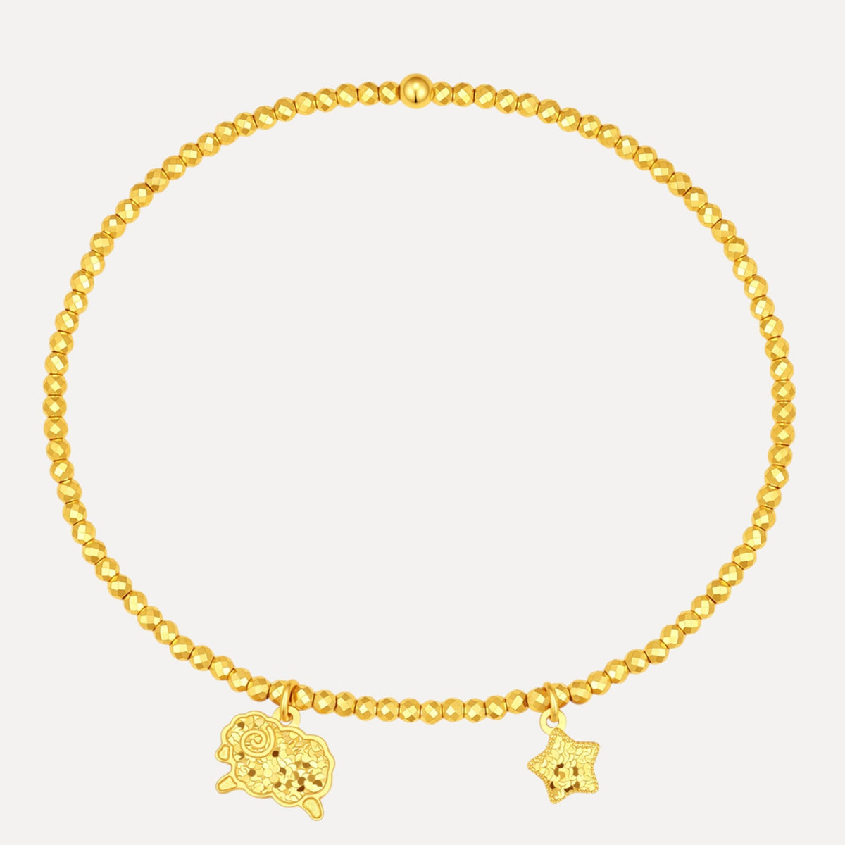 24k Fine Gold Chinese Zodiac Sheep Goat Shinning Charm Beaded Bracelet