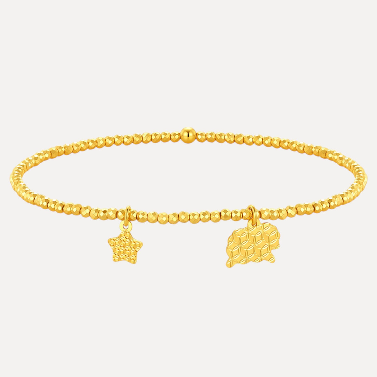24k Fine Gold Chinese Zodiac Sheep Goat Shinning Charm Beaded Bracelet