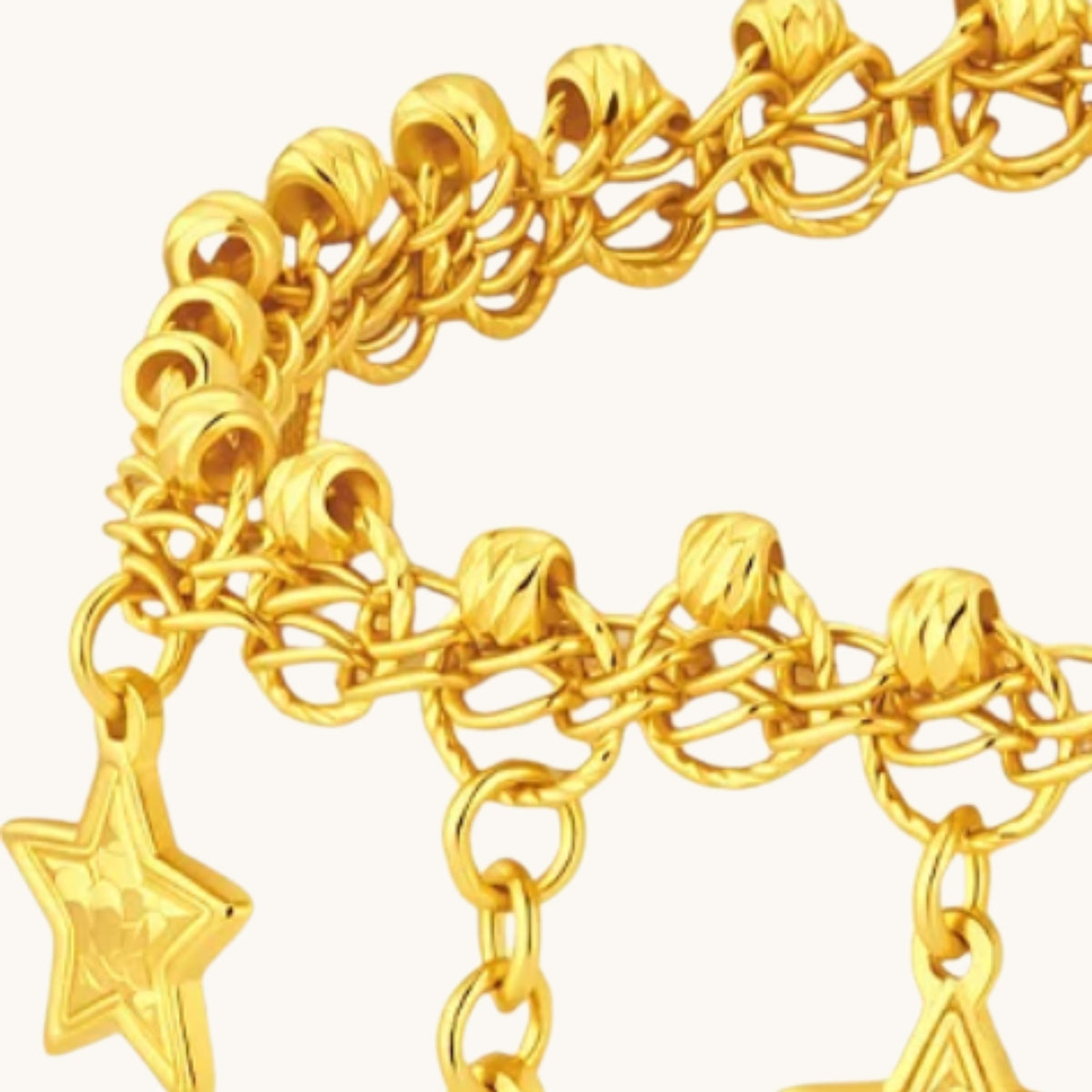 24k Fine Gold Dangle Stars Chain Bracelet