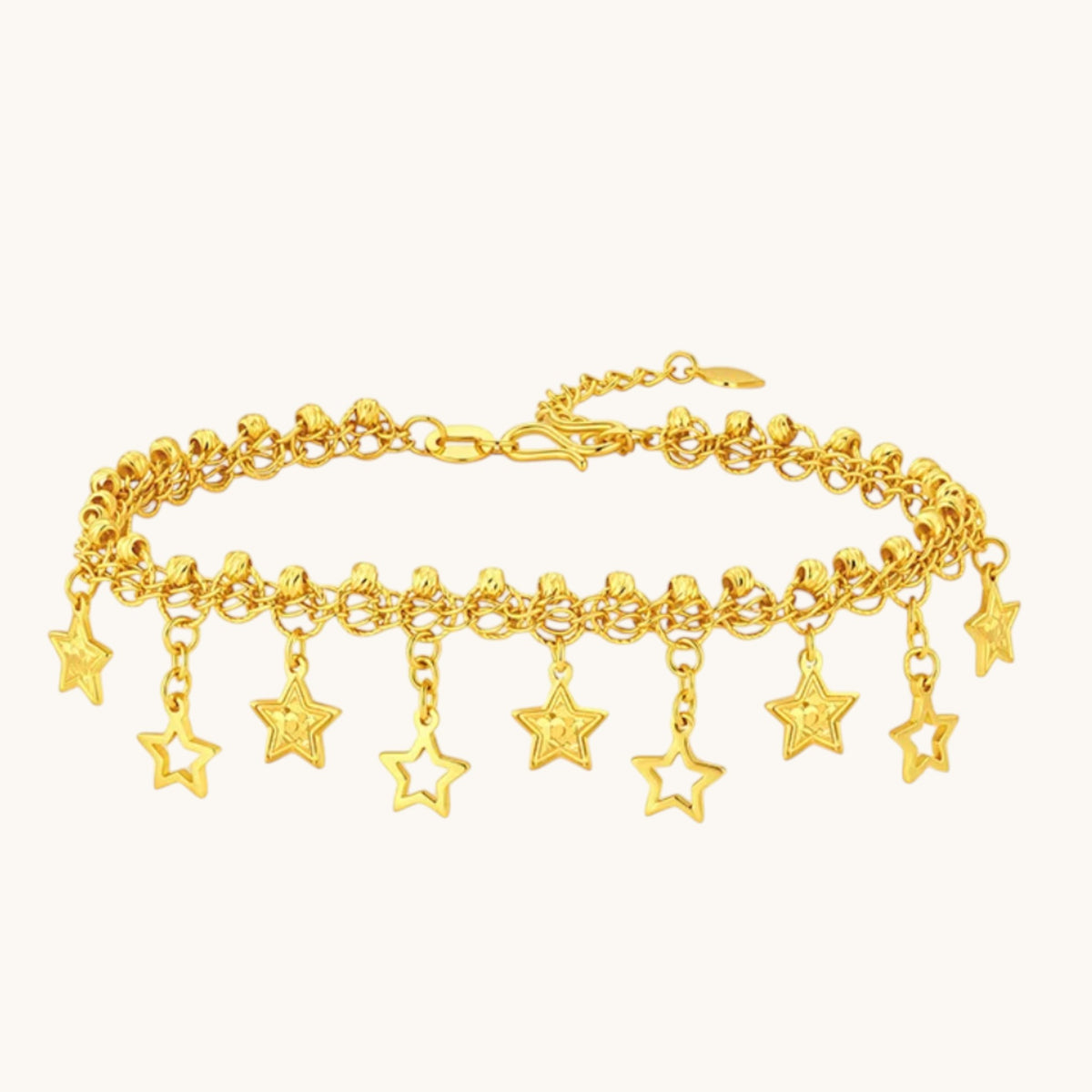 24k Fine Gold Dangle Stars Chain Bracelet