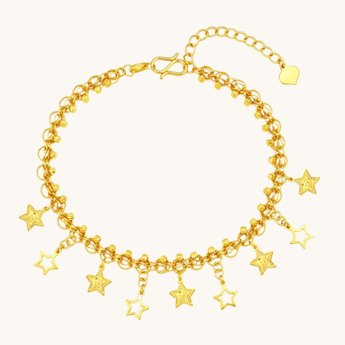 24k Fine Gold Dangle Stars Chain Bracelet