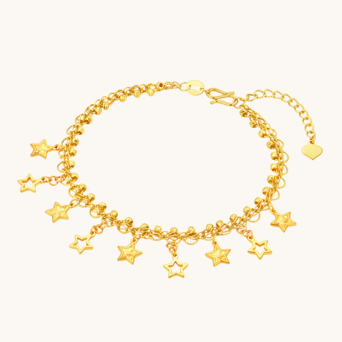24k Fine Gold Dangle Stars Chain Bracelet
