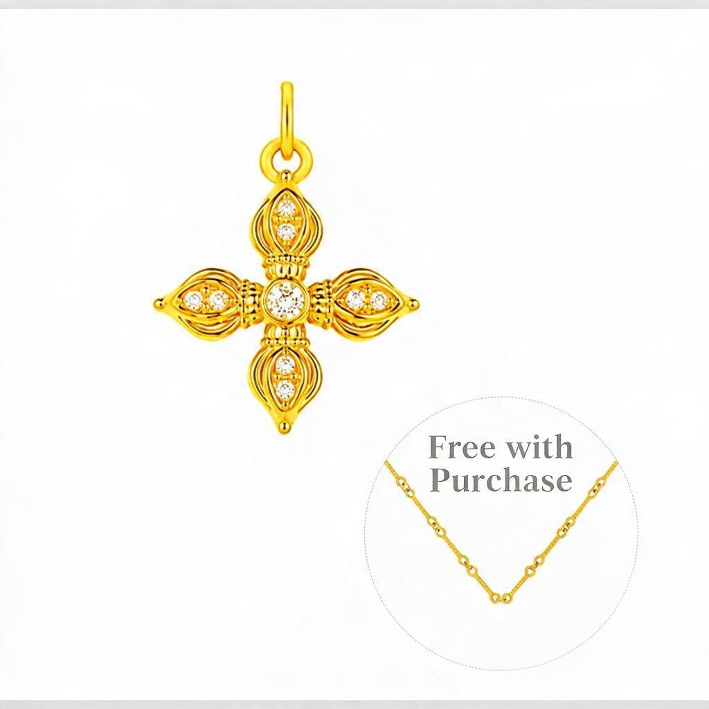 24k 999 Gold Cross Vajra Iris Flower Pendant Spacer Beads Decorative Accessory Unisex D.I.Y Craft