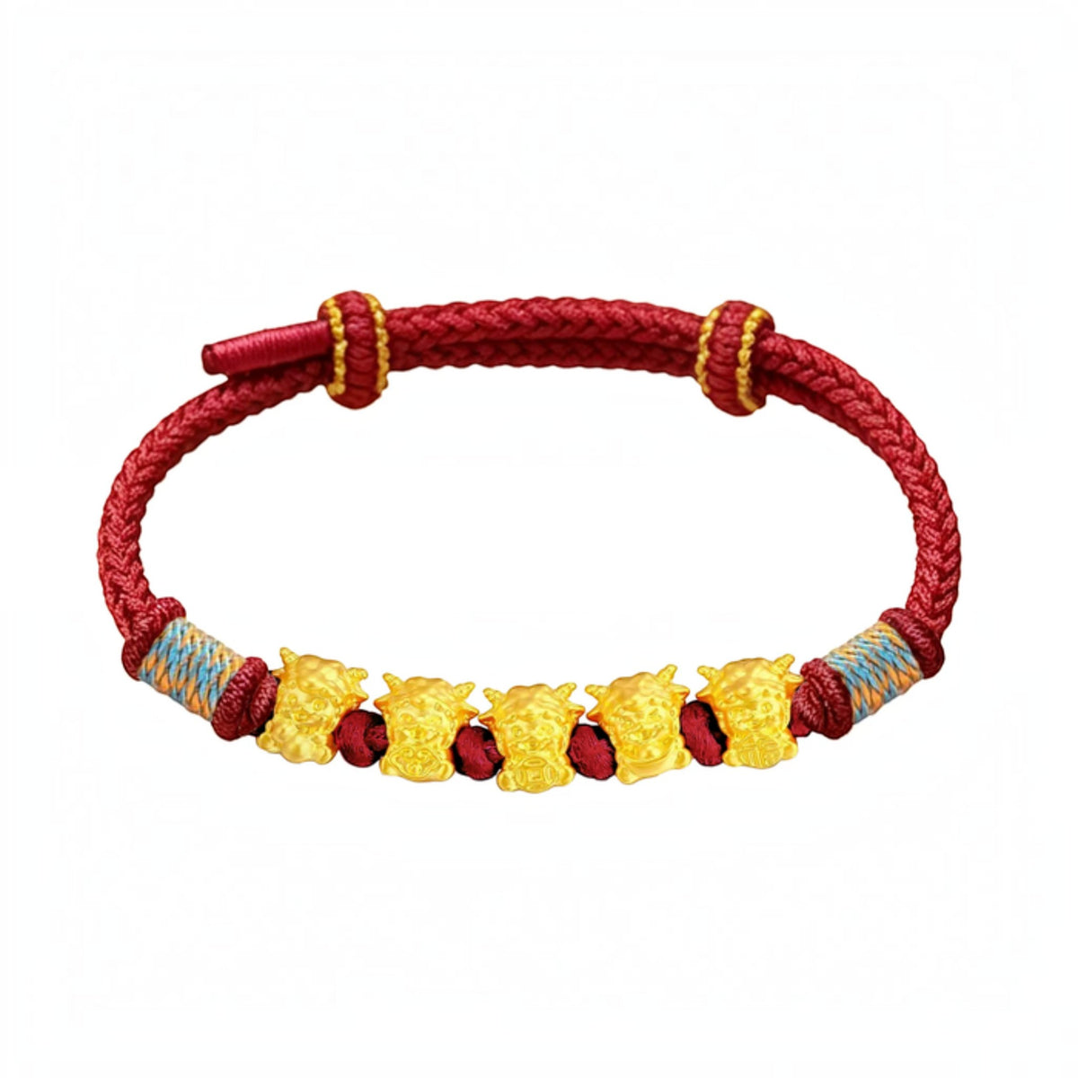 24k 999 Gold Zodiac Sheep Goat Charm Woven Adjustable Bracelet