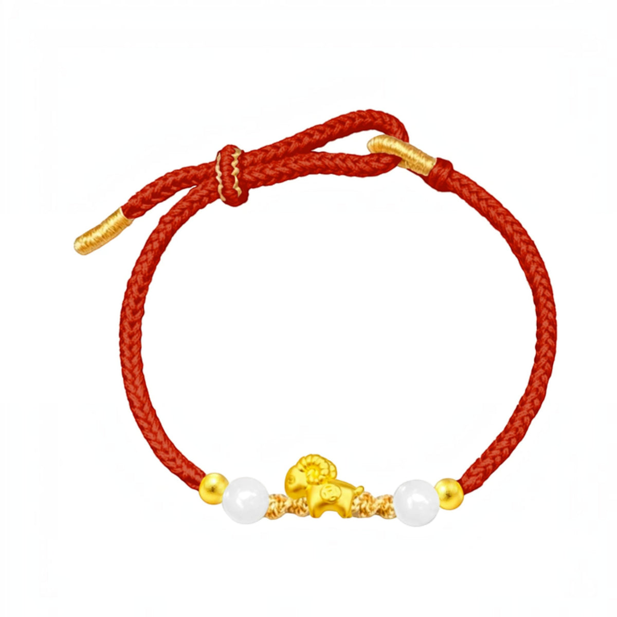 24k 999 Gold Zodiac Sheep Goat Charm Woven Adjustable Bracelet