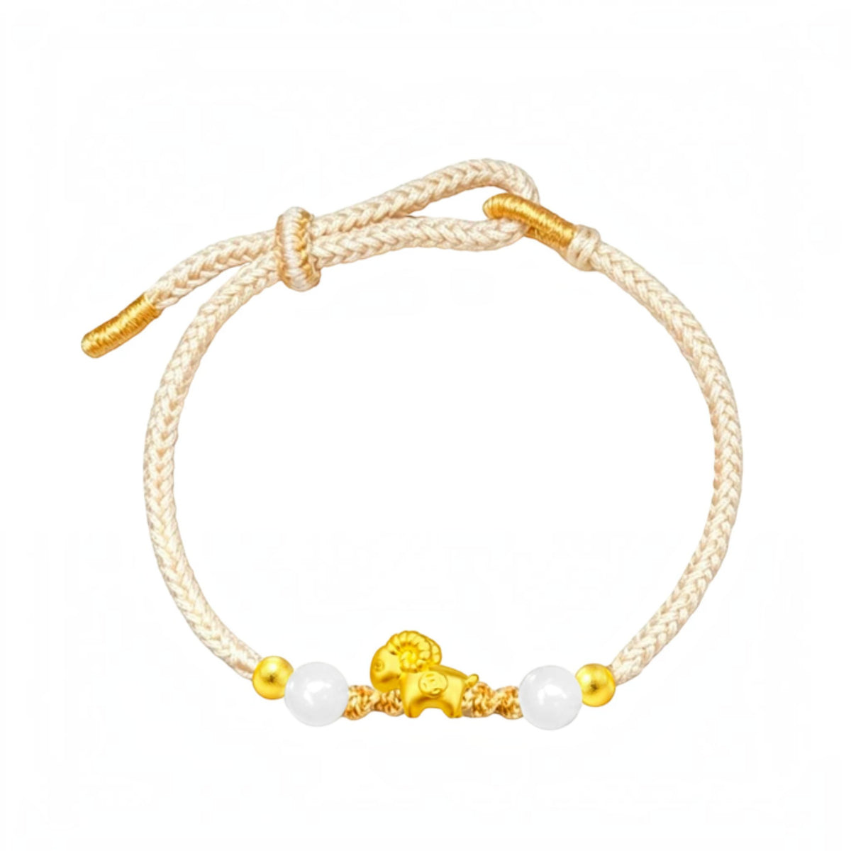24k 999 Gold Zodiac Sheep Goat Charm Woven Adjustable Bracelet