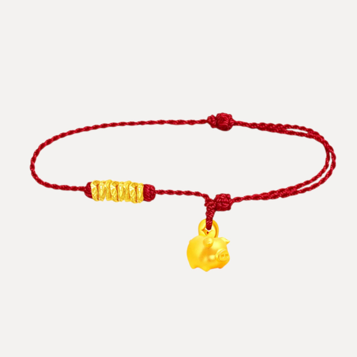 24k 999 Gold Zodiac Pig Piggy Bank Design Charm String Cord Bracelet