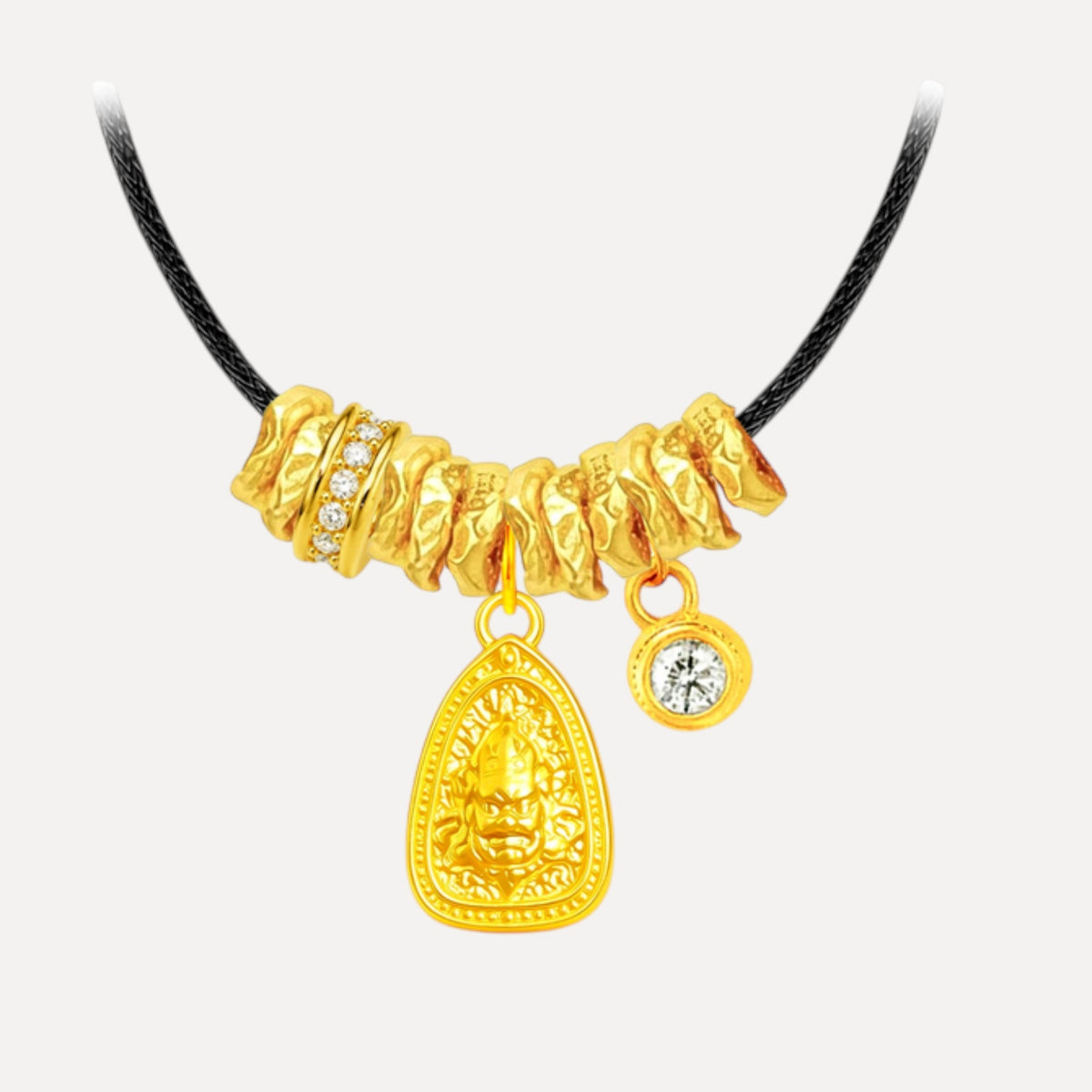 24k 999 Gold Jambhala Wealth Charm Pendant Hoop Ring Beads Cord Necklace