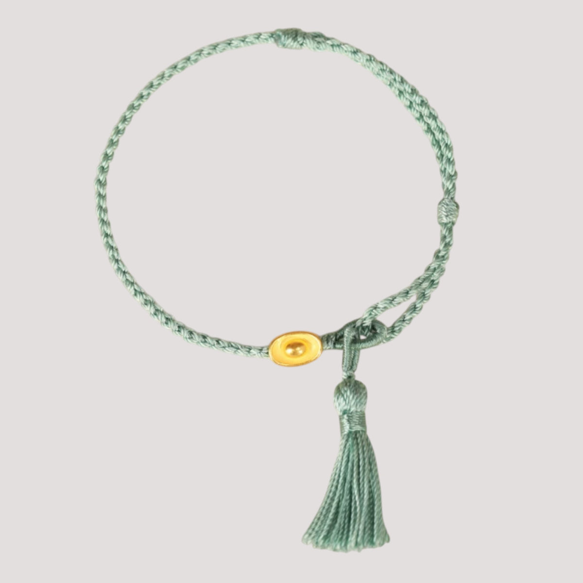 24K 999 Gold Ingot Charm String Woven Tassel Lucky Fortune Adjustable Bracelet