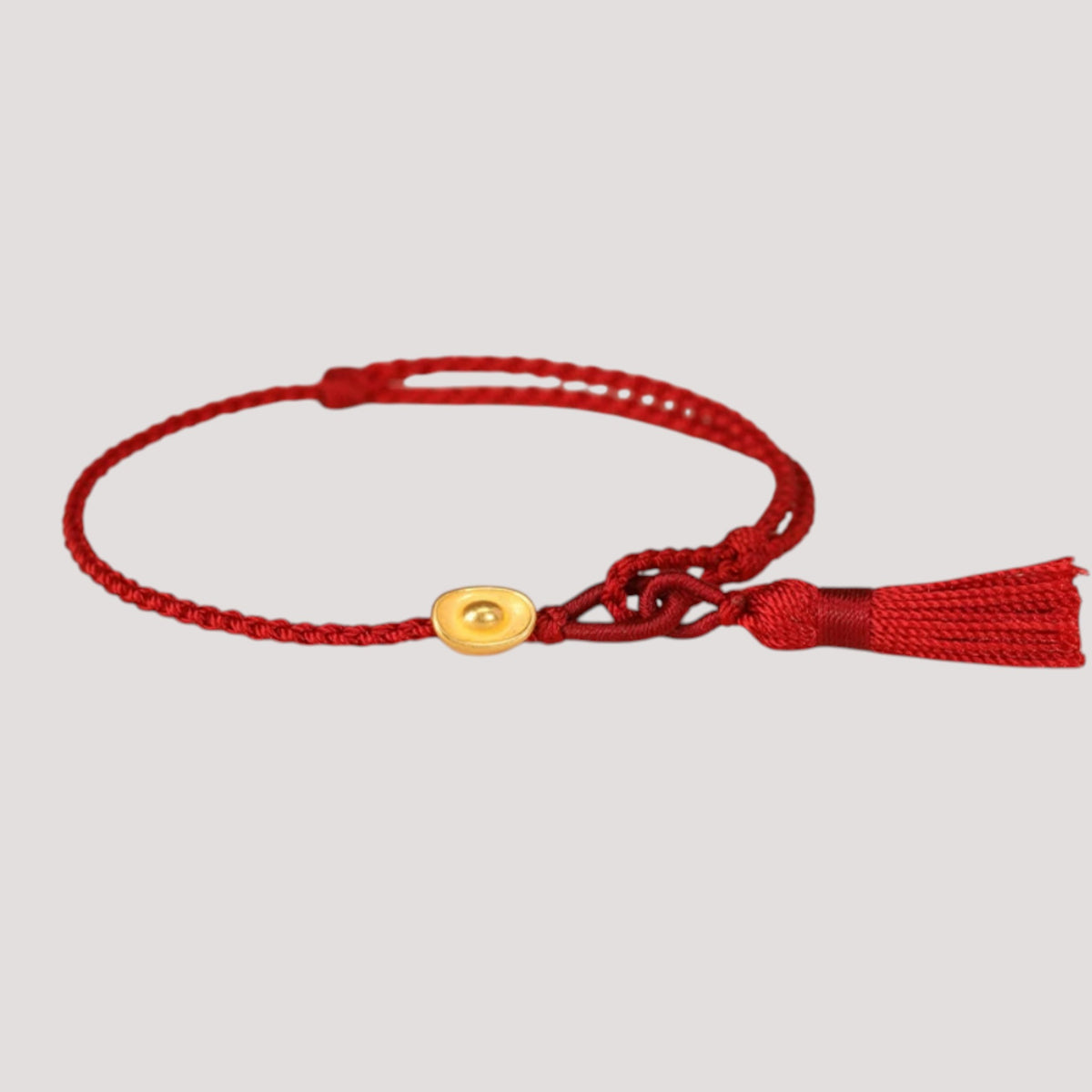 24K 999 Gold Ingot Charm String Woven Tassel Lucky Fortune Adjustable Bracelet
