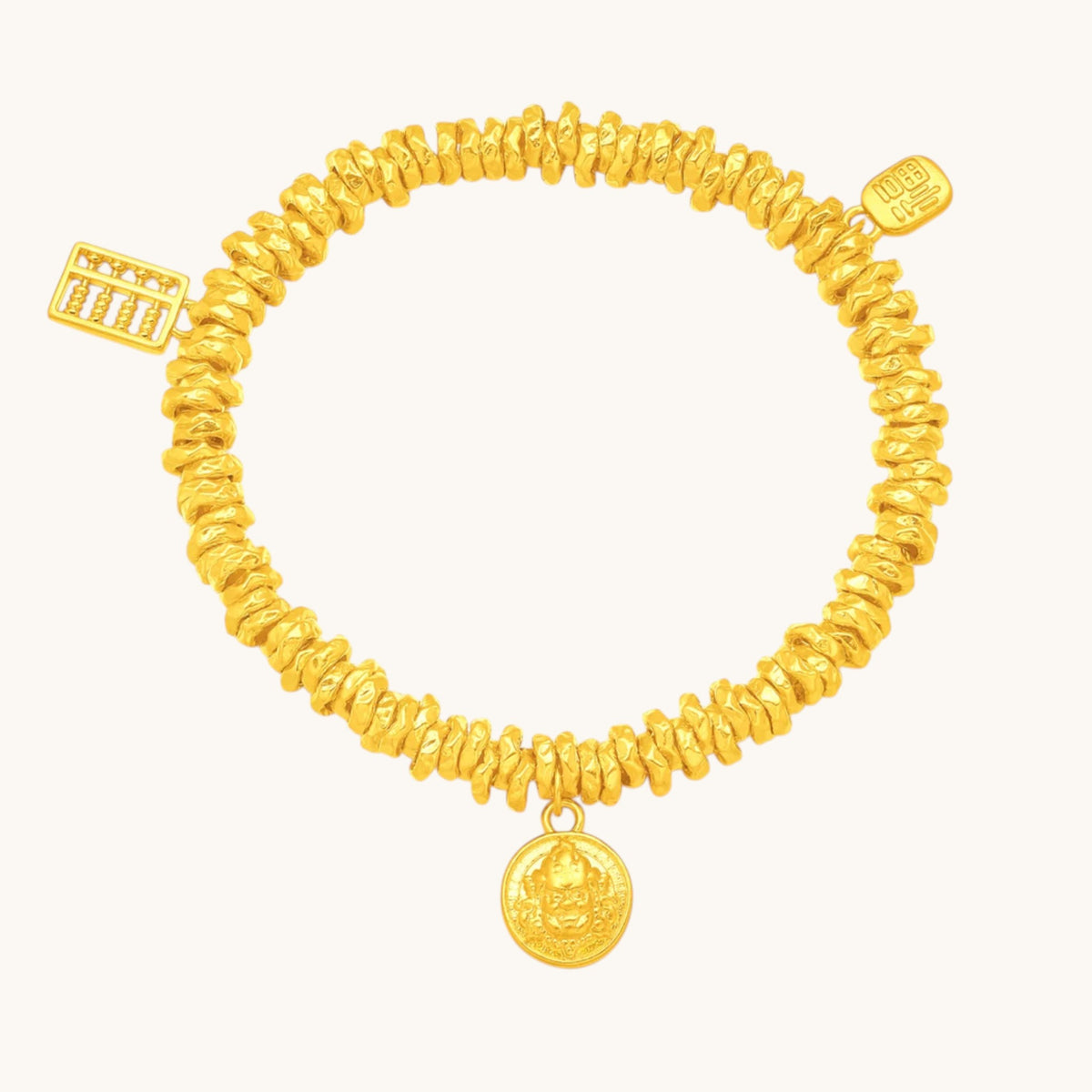 24K 999 Gold God of Wealth Abacus and Fortune Charms Auspicious Bracelet