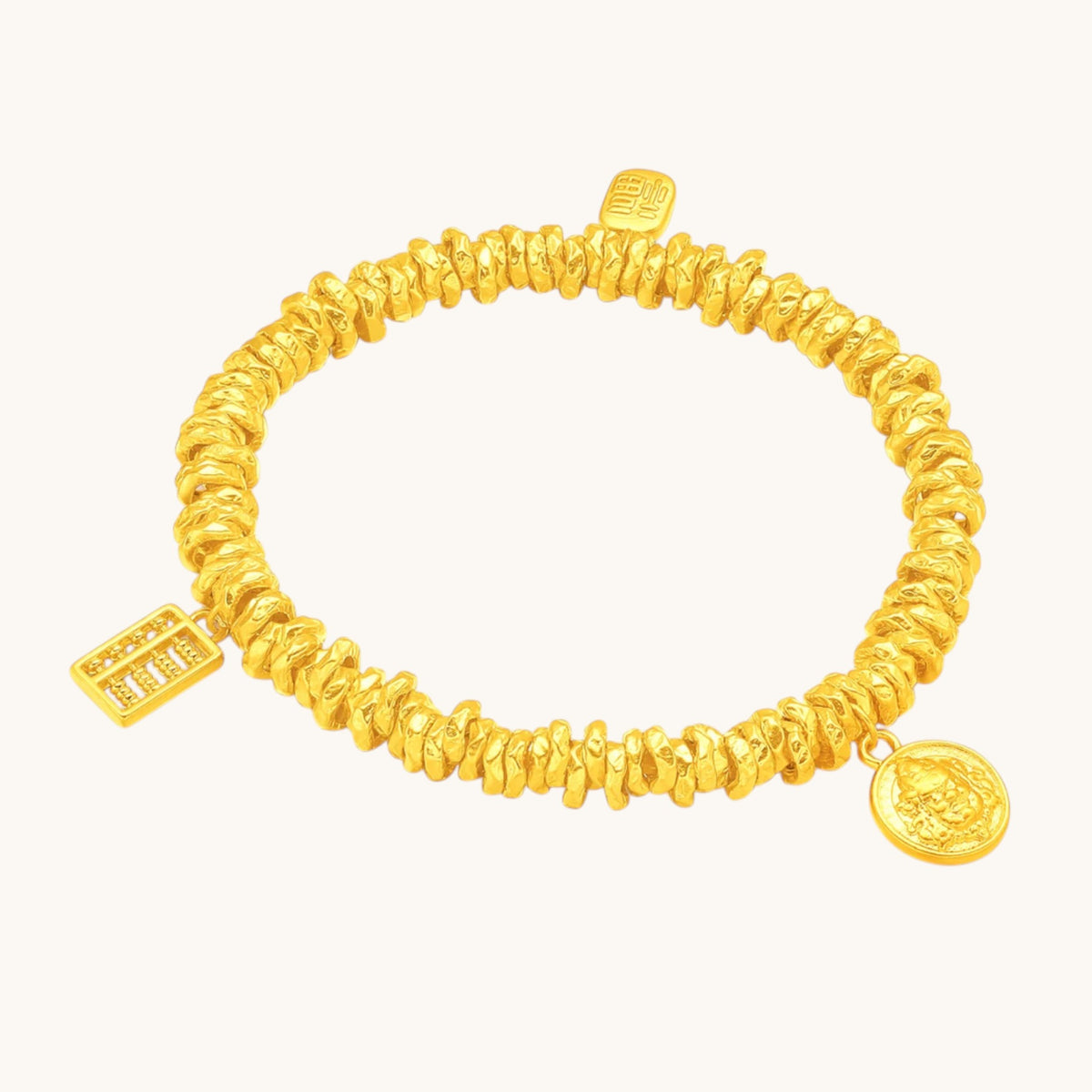 24K 999 Gold God of Wealth Abacus and Fortune Charms Auspicious Bracelet