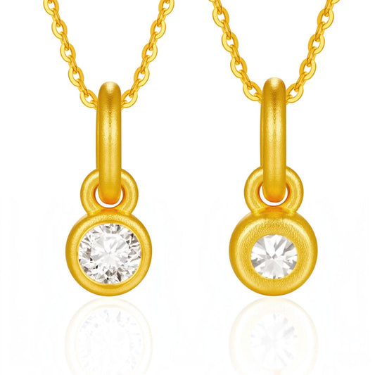 24K Gold Mini Minimal Round Square and Teardrop Charms Pendant