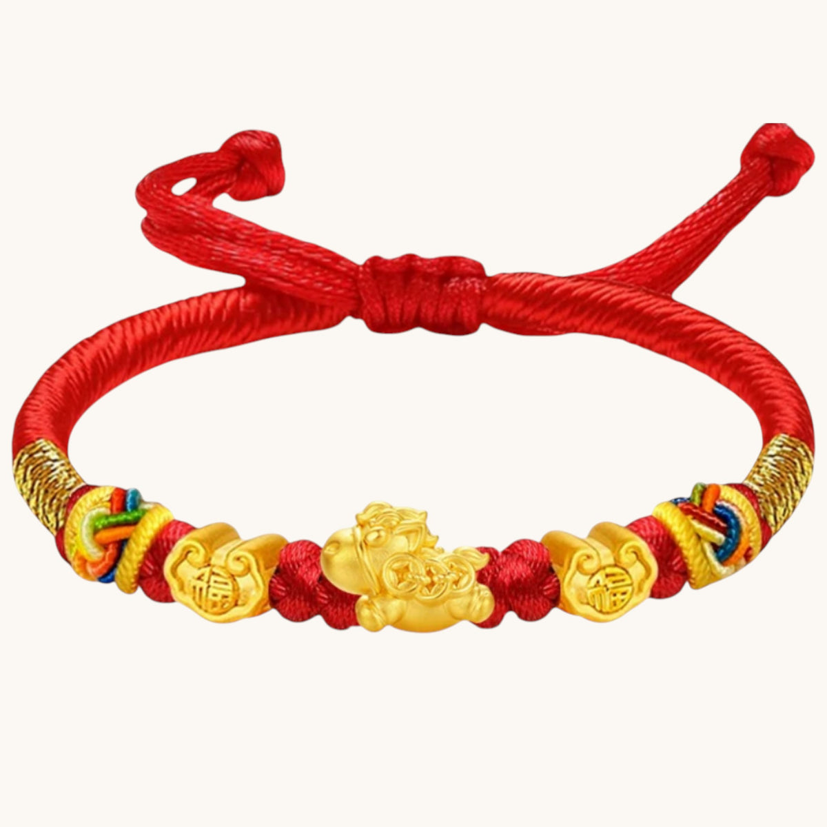 24K 999 Gold Little Horse Zodiac Charm Adjustable Woven Bracelet Babyshower Kid Birthday Gift