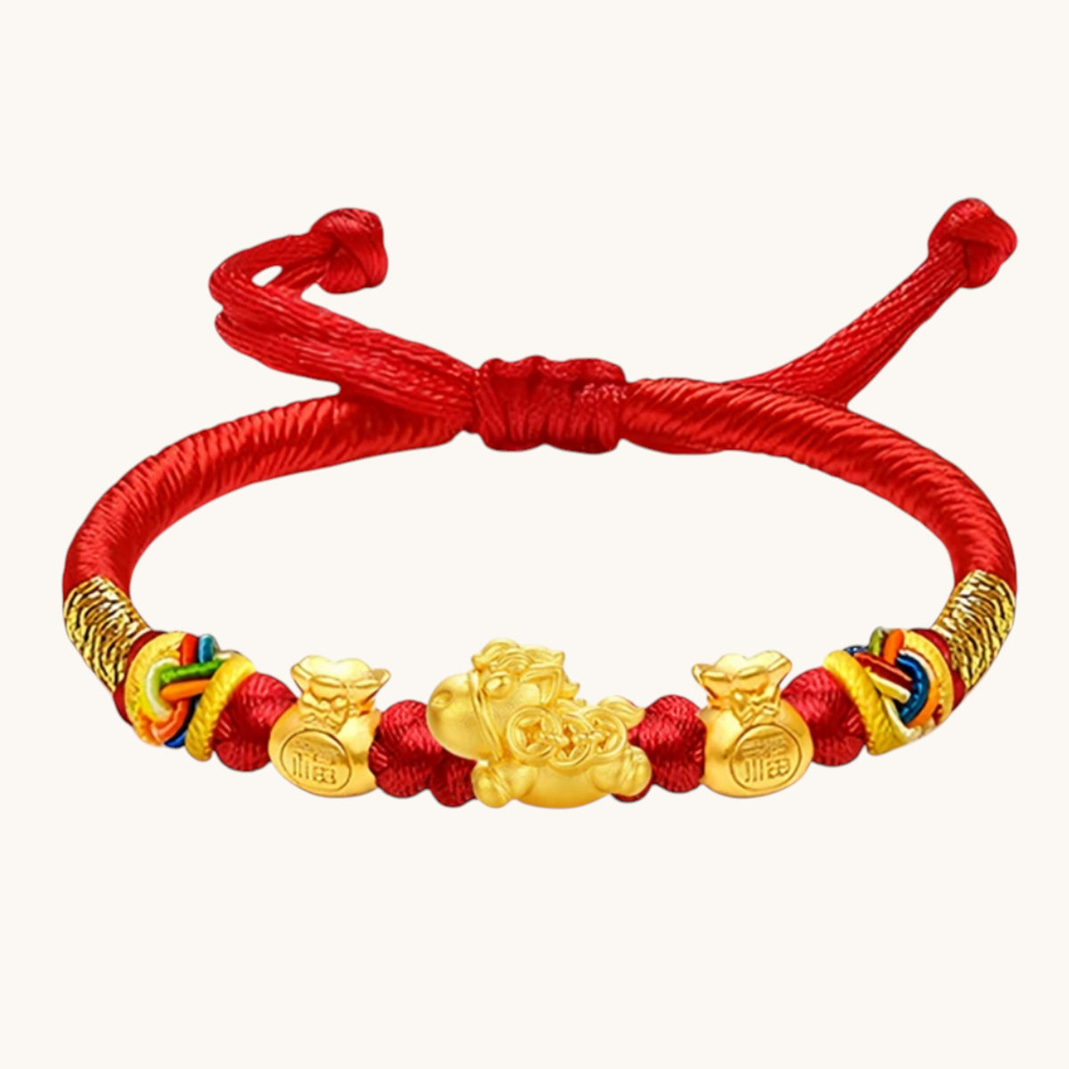 24K 999 Gold Little Horse Zodiac Charm Adjustable Woven Bracelet Babyshower Kid Birthday Gift