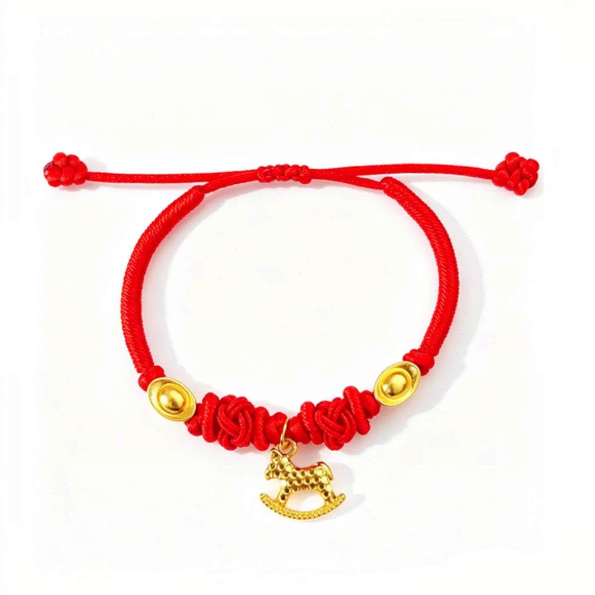 24K 999 Gold Little Horse Zodiac Ingot Charm Adjustable Woven Bracelet Babyshower Kid Birthday Gift