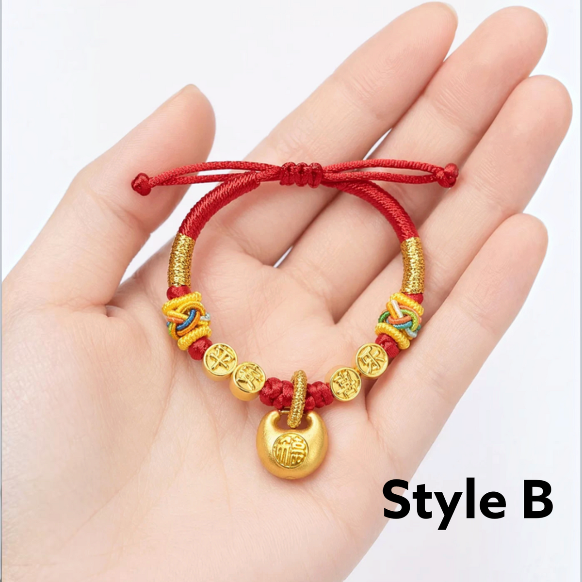 24K 999 Gold Peace and Happiness Lock Charm Adjustable Woven Bracelet Babyshower Kid Birthday Gift
