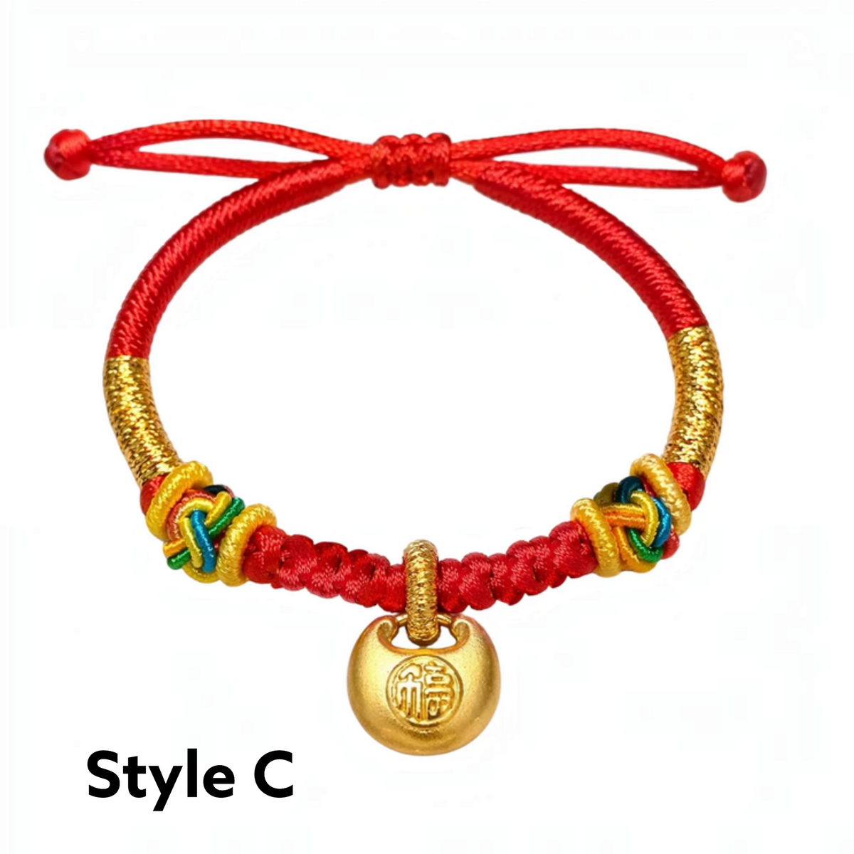 24K 999 Gold Peace and Happiness Lock Charm Adjustable Woven Bracelet Babyshower Kid Birthday Gift