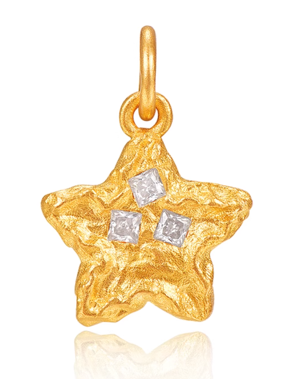 24K Pure Gold Moon Heart Star Charms Pendant - Gypsophila Co.