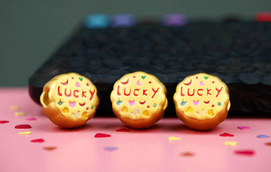 24K Pure 999 Gold Lucky Blessing Cute Cookie D.I.Y Charm Pendant
