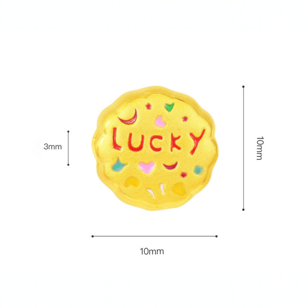 24K Pure 999 Gold Lucky Blessing Cute Cookie D.I.Y Charm Pendant