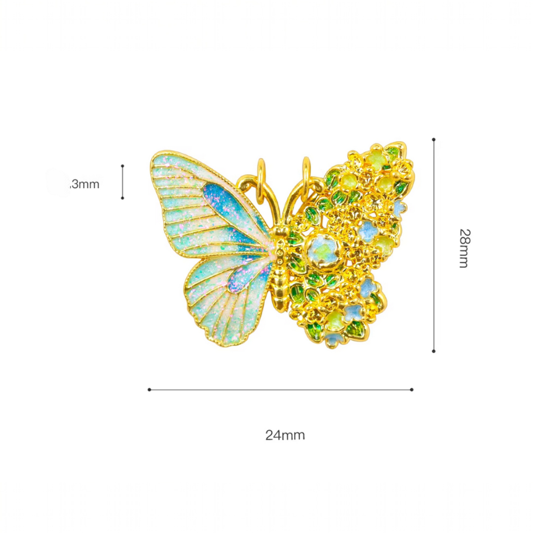 24K Pure 999 Cloisonné Enamel Colorful Butterfly D.I.Y Charm Pendant