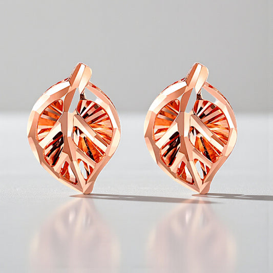 18k Rose Gold Simple Shinning Leaf Stud Earrings