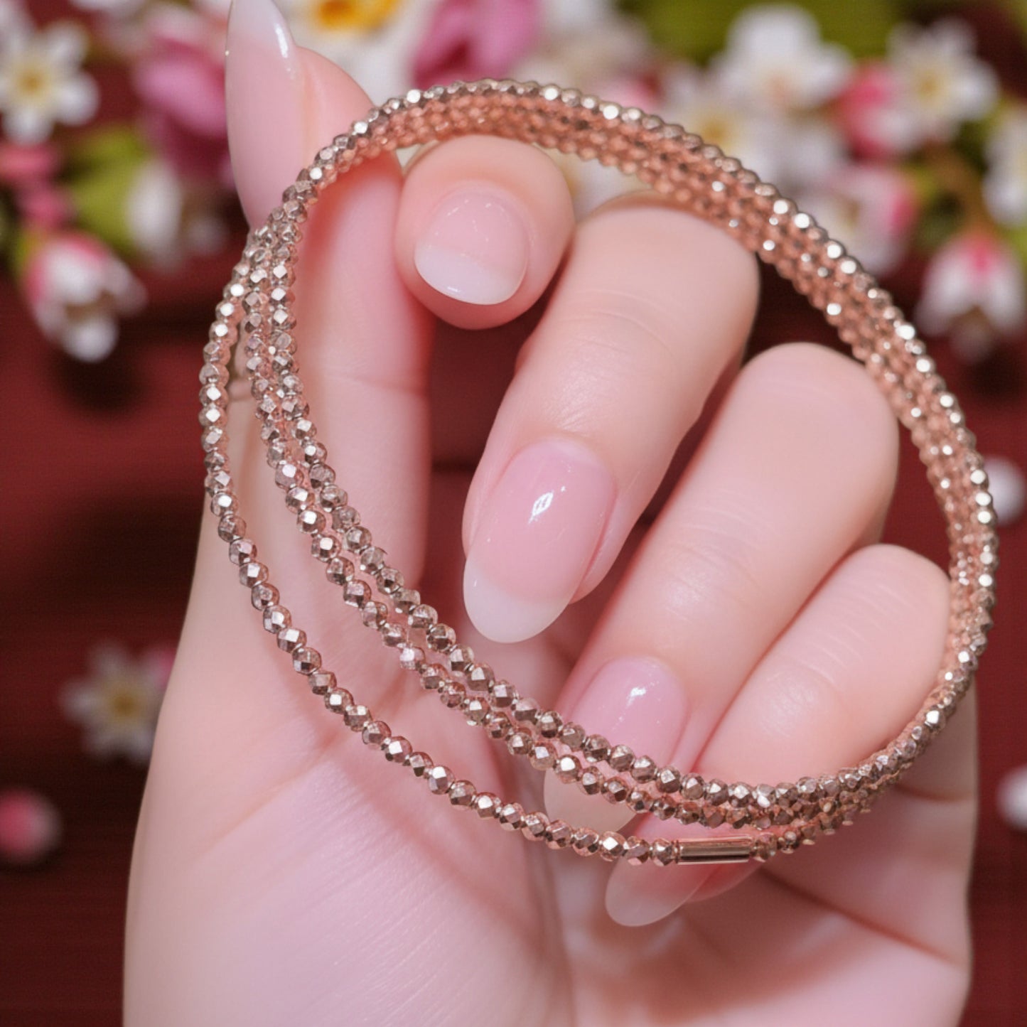 18K Yellow Gold Rose Gold Elastic Soft Beads Elegant Bracelet