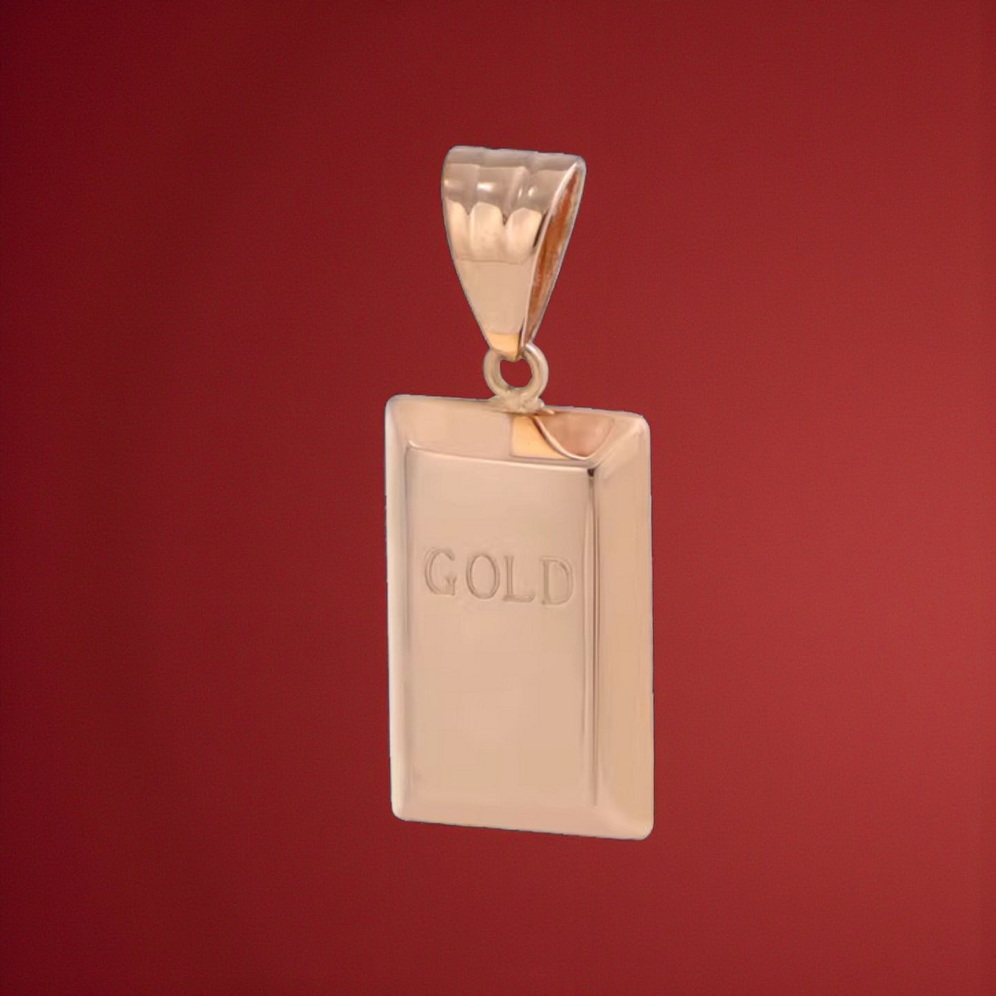 Genuine 18K Rose and Yellow Gold Brick Bar Pendant Engraved "Get Rich" Design