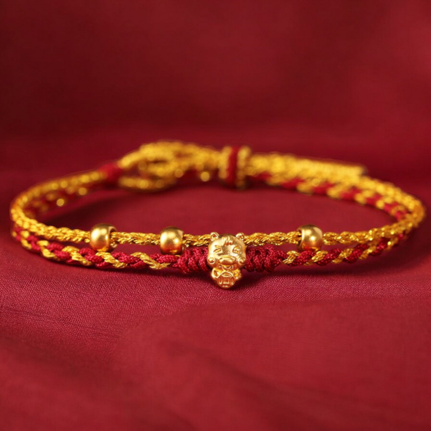 24k 999 Gold Year of Horse Double Layer Wealth and Luck Red String Braided Rope Bracelet