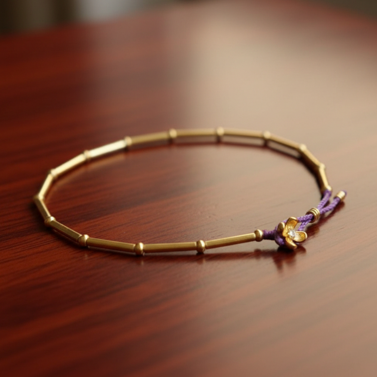 24k 999 Gold Bamboo Joint Osmanthus Flower Charm Braided Rope Bracelet
