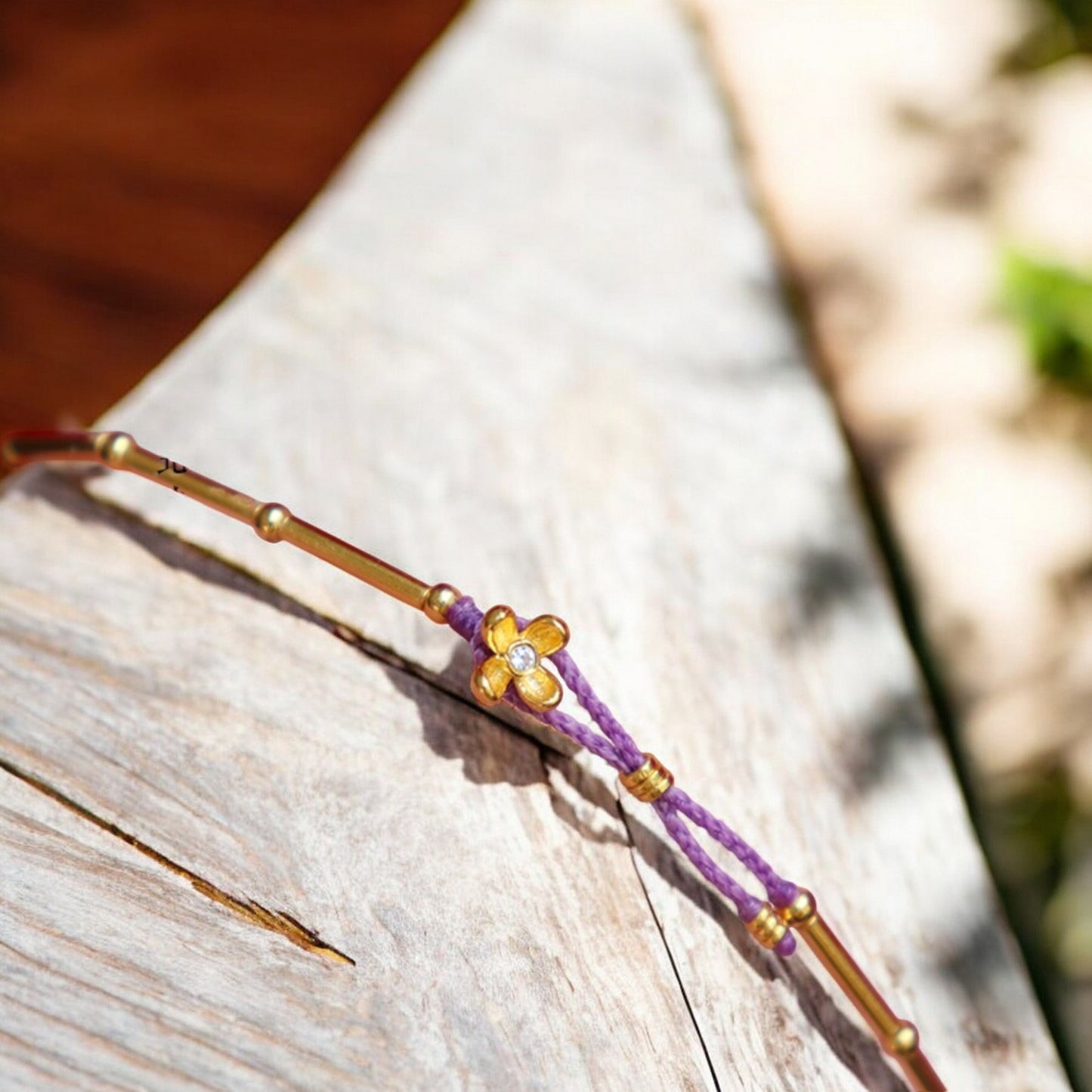24k 999 Gold Bamboo Joint Osmanthus Flower Charm Braided Rope Bracelet
