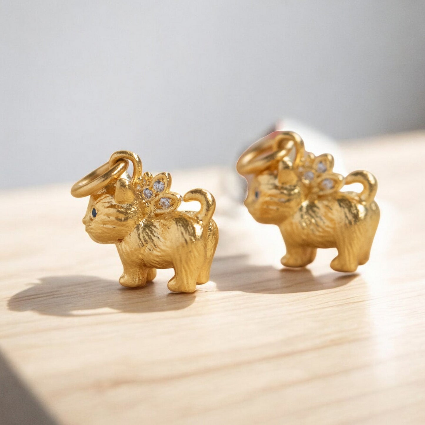 24K 999 Pure Gold Cute Kitten Cat Moissanite Pendant