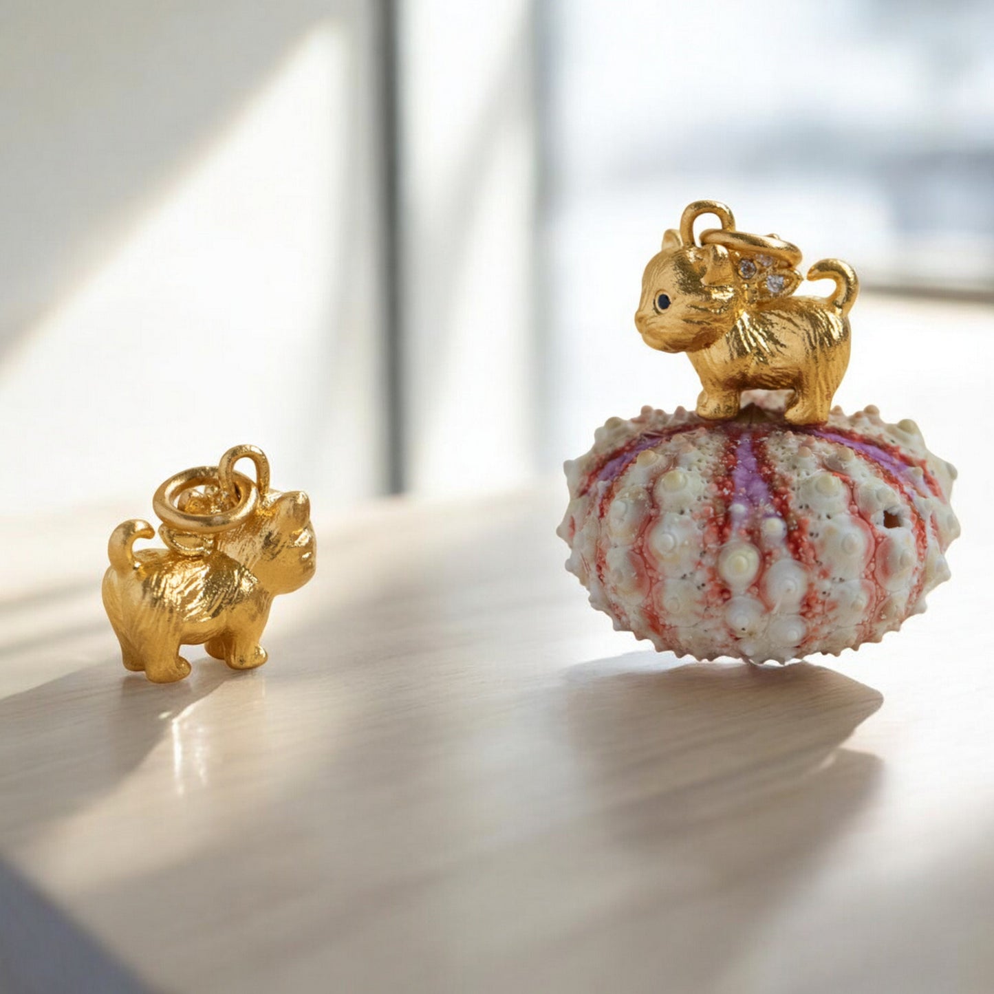 24K 999 Pure Gold Cute Kitten Cat Moissanite Pendant