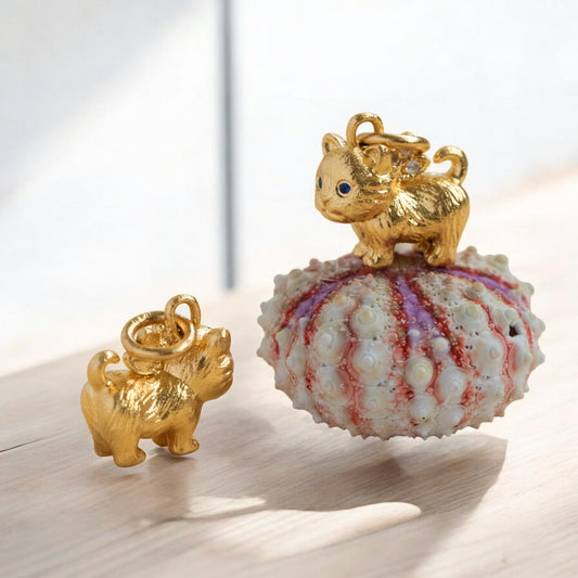 24K 999 Pure Gold Cute Kitten Cat Moissanite Pendant