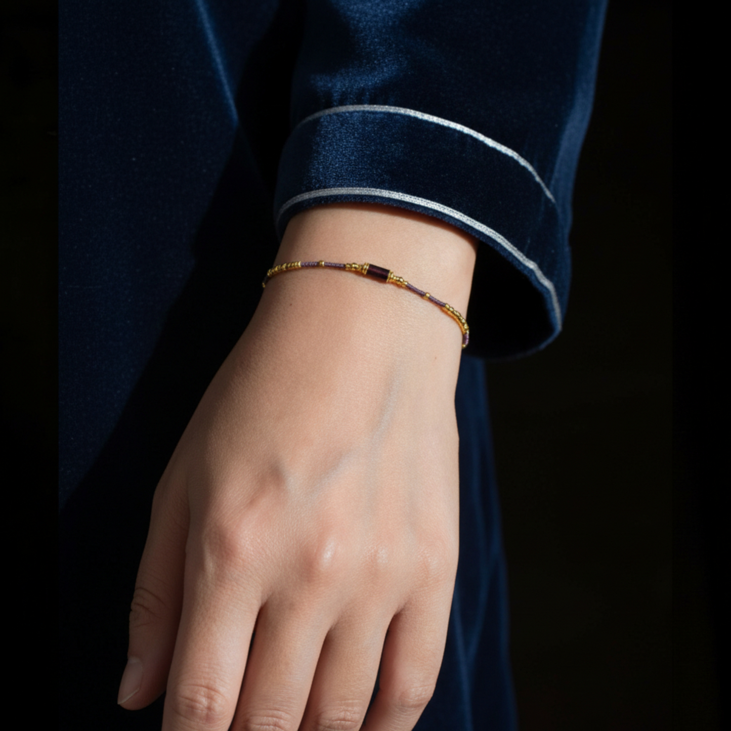 24K Pure 999 Gold Beads with Hand-Woven Rope Bracelet