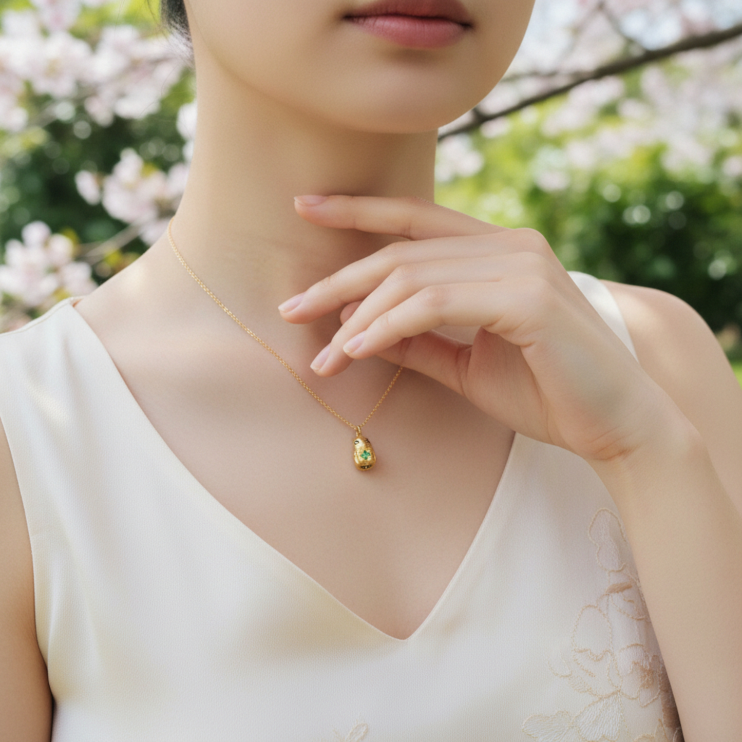 24K 999 Pure Gold Cute Mini Rabbit Bunny with Lucky Clover Babyshower Gift Pendant