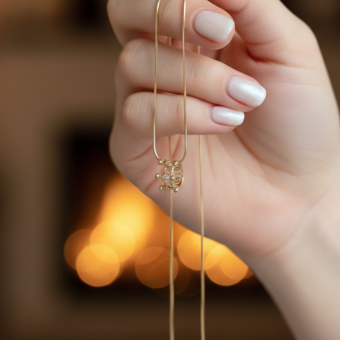 14K Real Gold Zircon Crown Pendant
