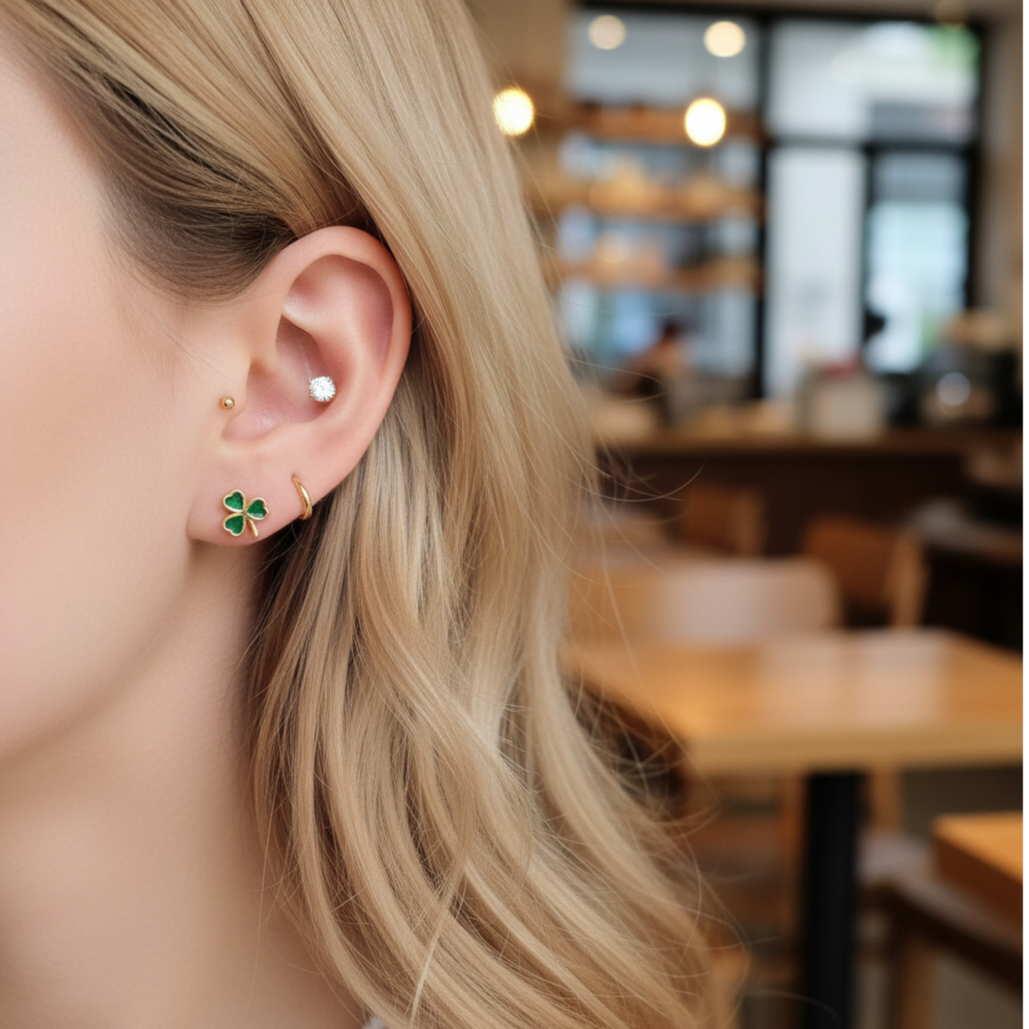 10K Real Gold Minimal Lucky Clover Leaf Screw On Earrings