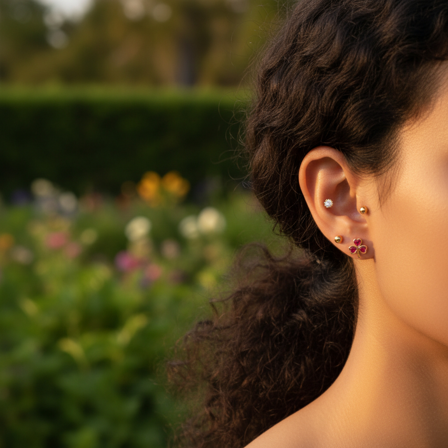 10K Real Gold Minimal Lucky Clover Leaf Screw On Earrings