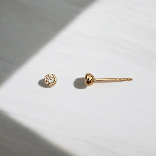 14K Pure Gold Minimal Style Zircon Stud Earrings