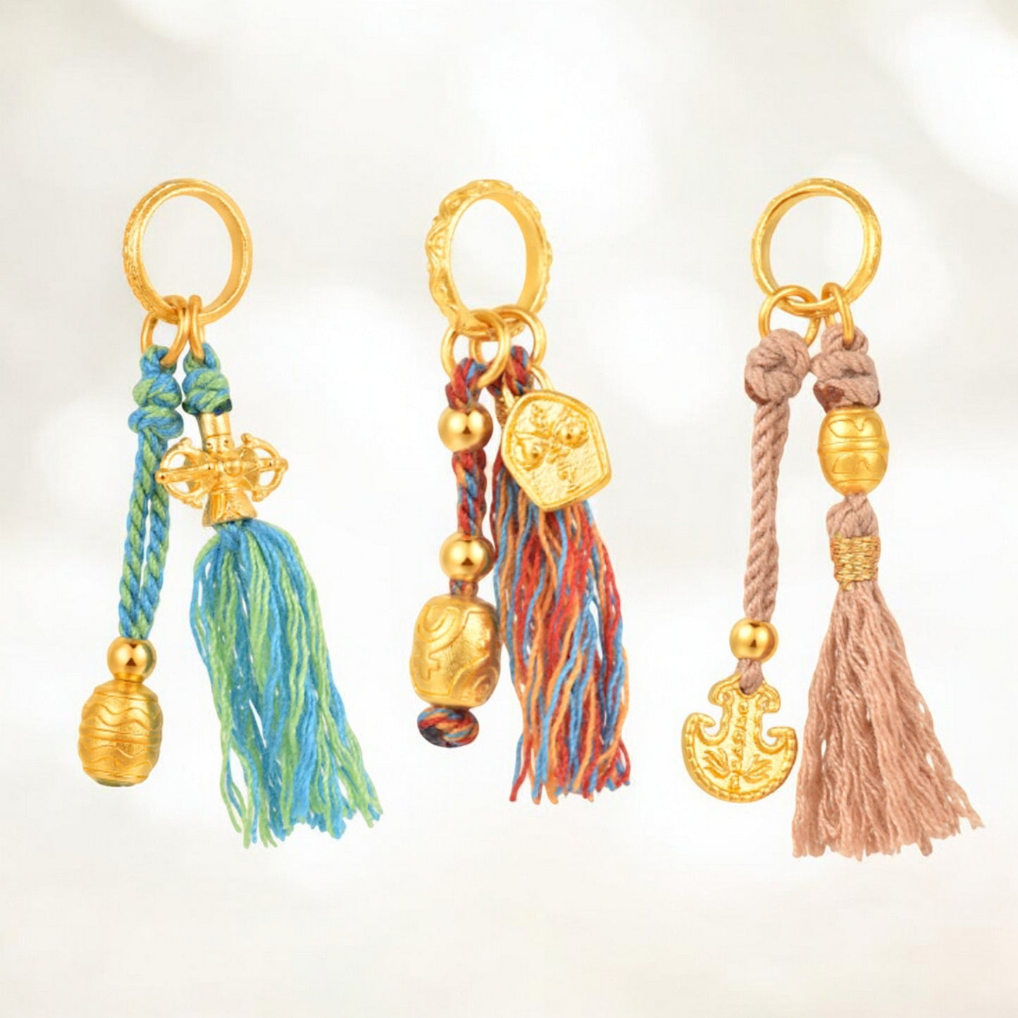 24k Pure 999 Gold Tibetan Da Lok Dzi Bead Style Charm Accessories Pendant