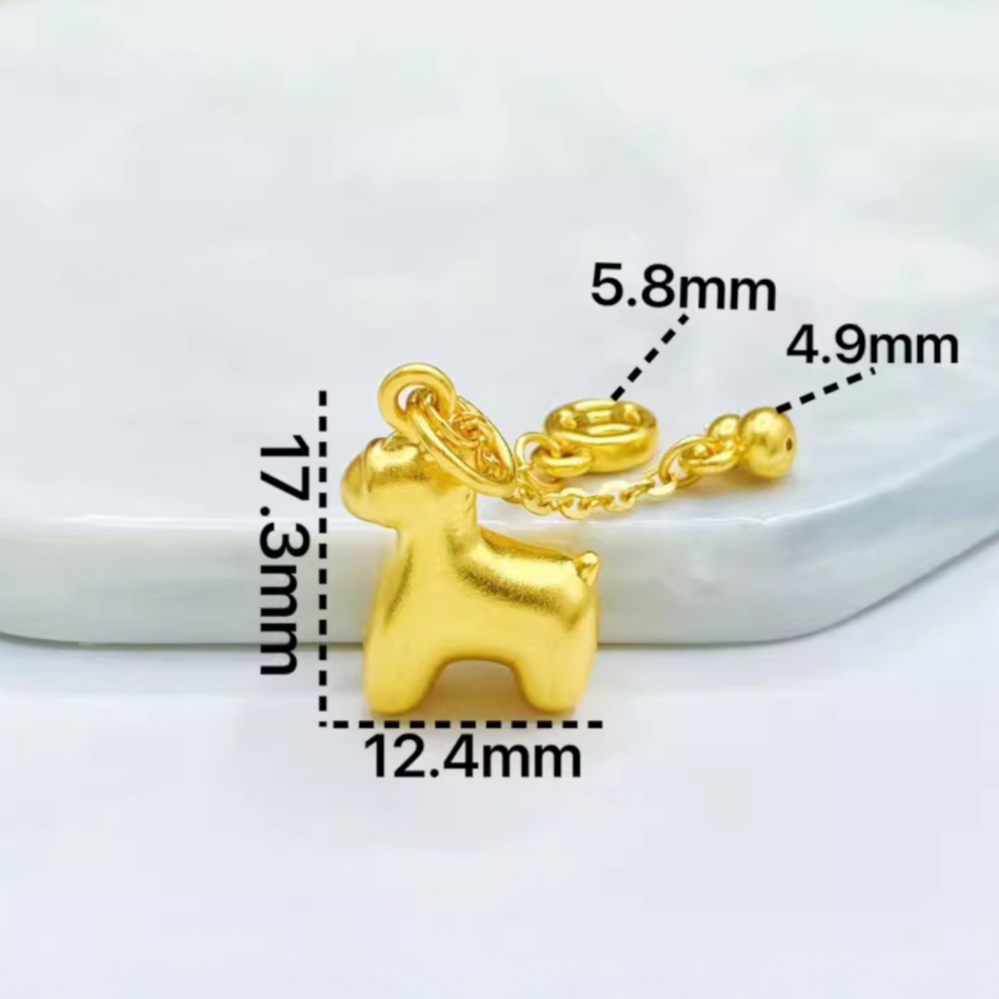 24K 999 Pure 3D Hard Gold Zodiac Horse Pendant Charm