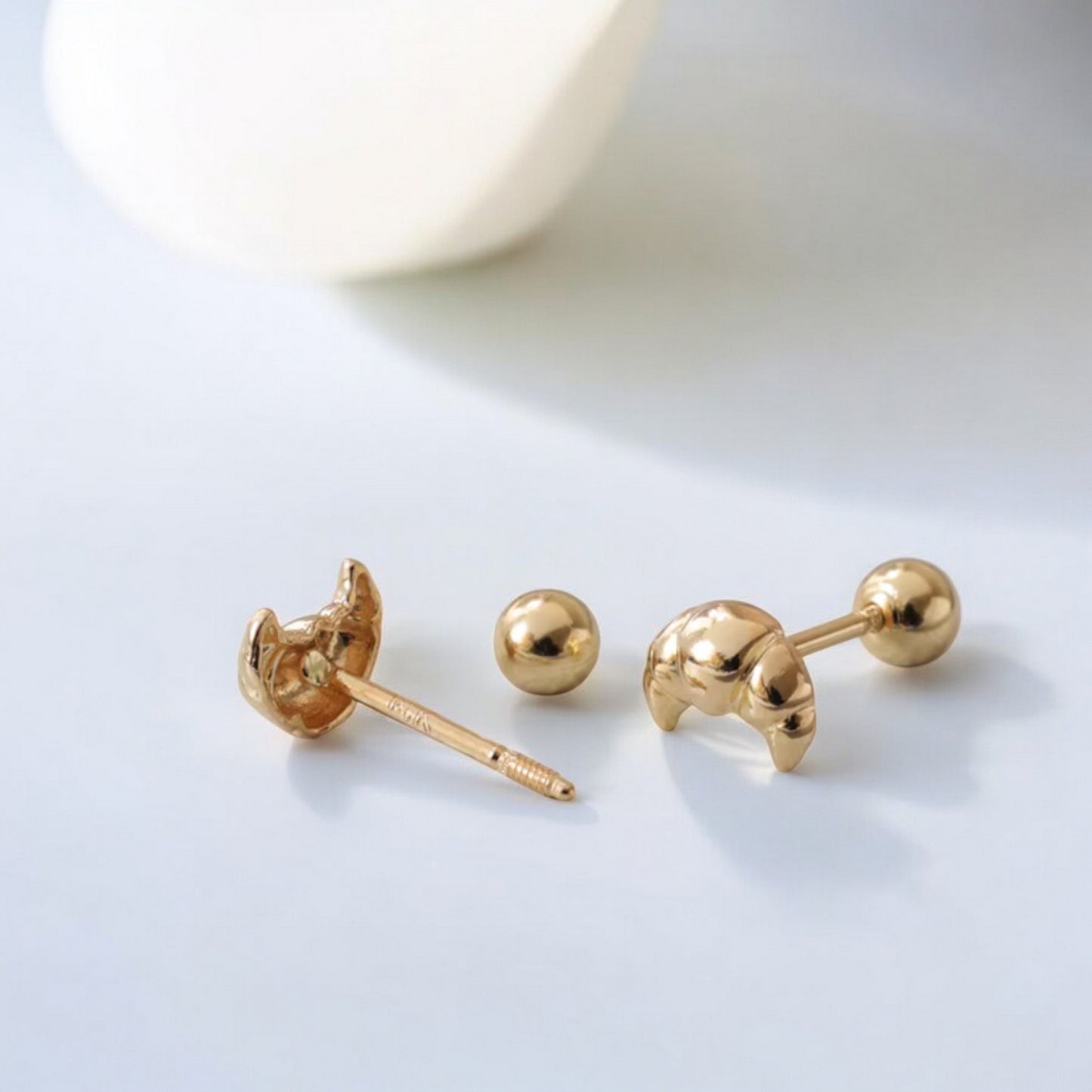 14K Real Gold Mini Screw On Croissant Earrings