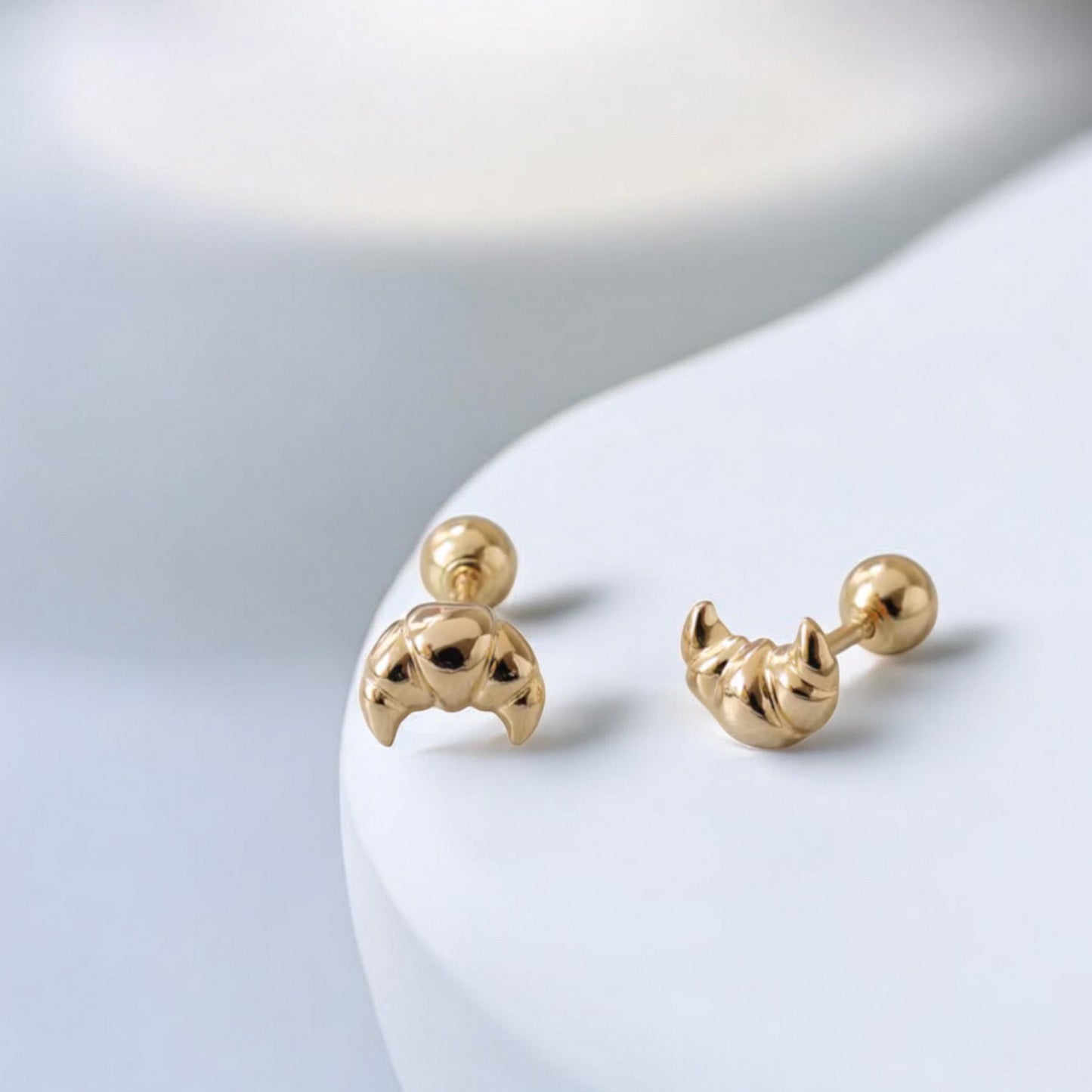 14K Real Gold Mini Screw On Croissant Earrings