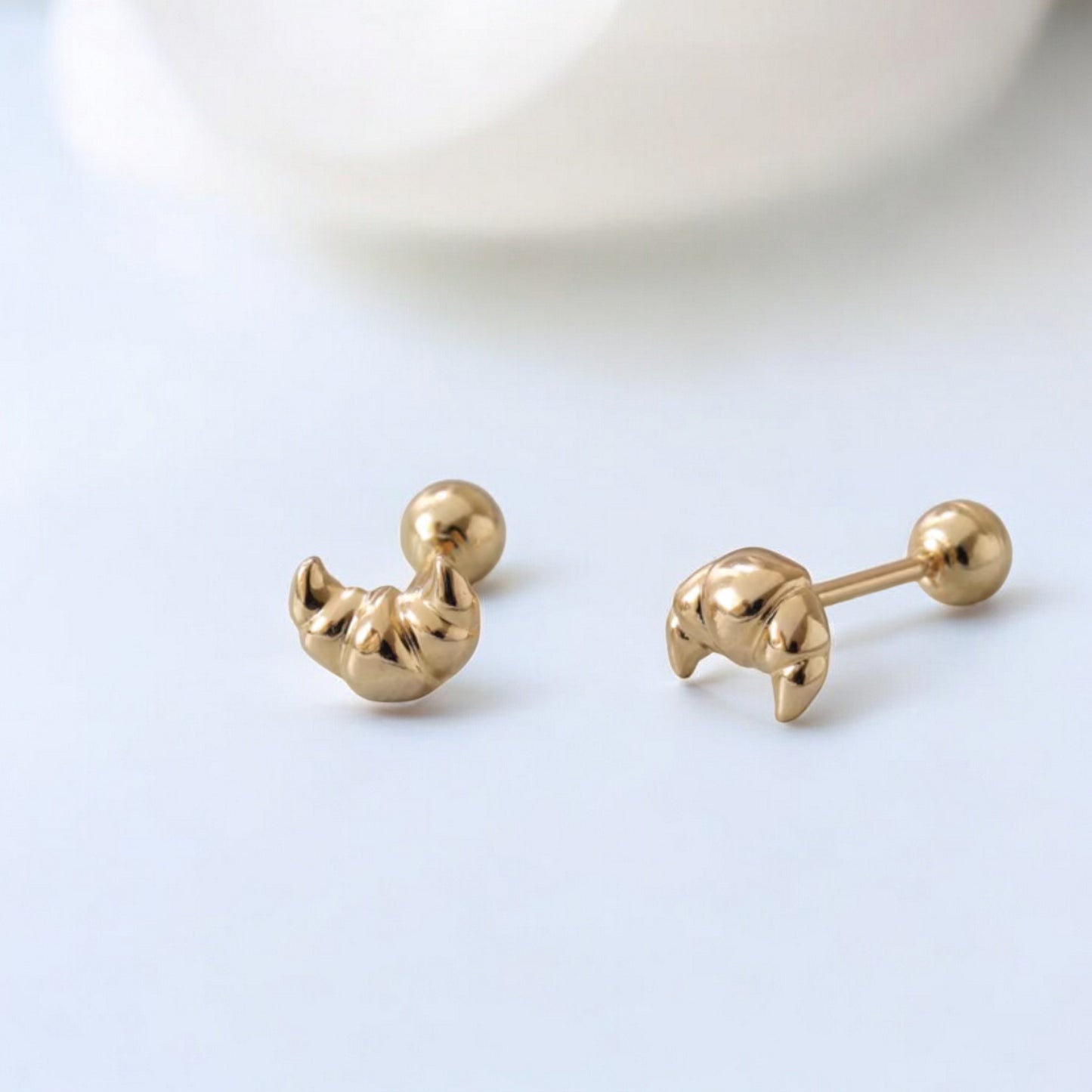 14K Real Gold Mini Screw On Croissant Earrings