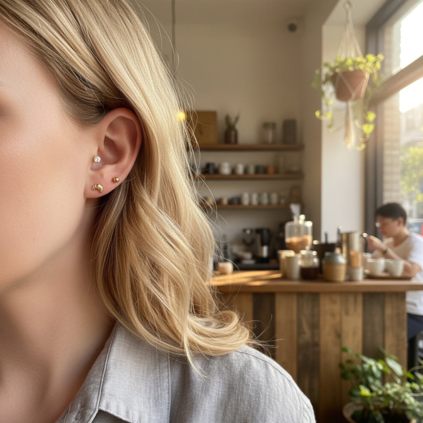 14K Real Gold Mini Screw On Croissant Earrings