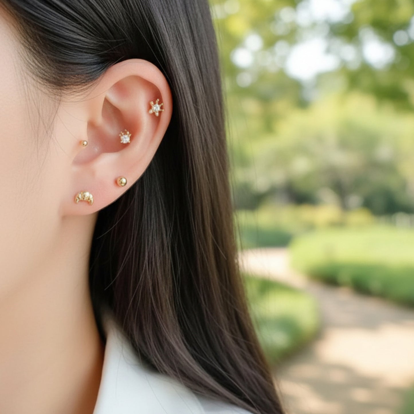 14K Real Gold Mini Screw On Croissant Earrings