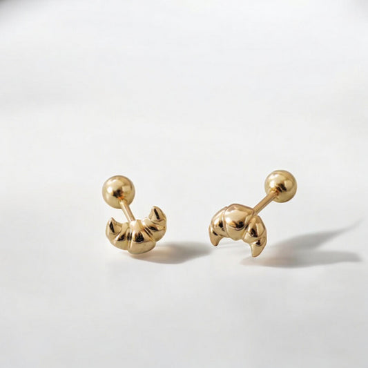 14K Real Gold Mini Screw On Croissant Earrings