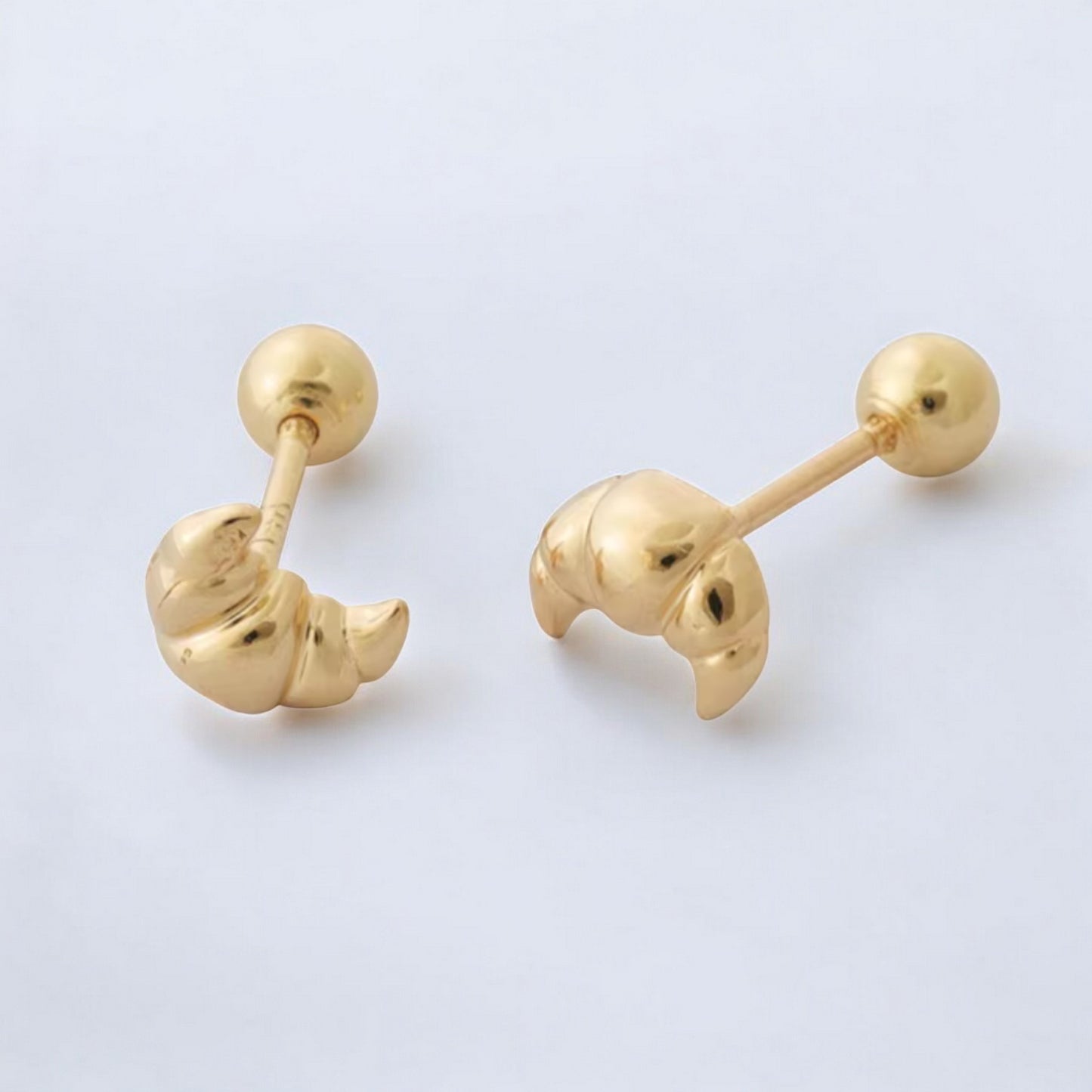 14K Real Gold Mini Screw On Croissant Earrings